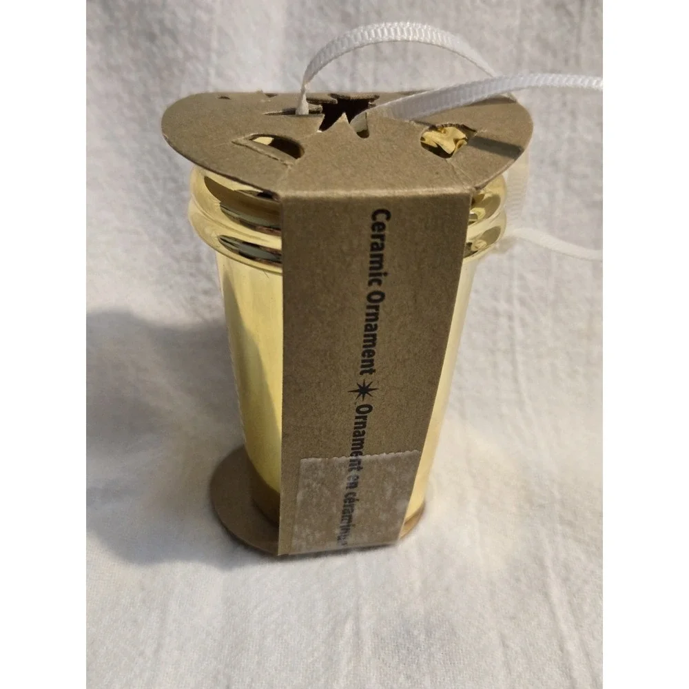 NWT 2012 Starbucks Shiny‎ GOLD Ceramic To-Go Cup Christmas Tree Ornament